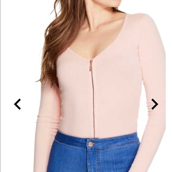 Guess Zip Up Body Suit SHORT Sleeve M NUDE - Picture 1 of 3